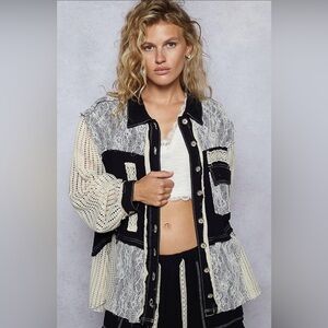 NEW POL Black and Cream Oversized Lace Jacket Size Small
